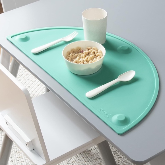 Kids Silicone Placemats w/ Suction Cups, Raised Edges, Non-Slip - TEAL XL 22”x11 - Picture 1 of 9